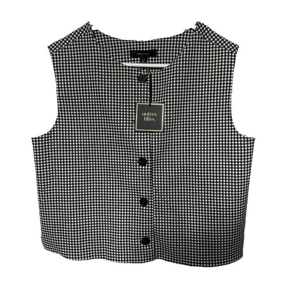 autres filles Jackets & Blazers - Autres Filles Gingham Vest Women’s S Black White Boxy Preppy Academia